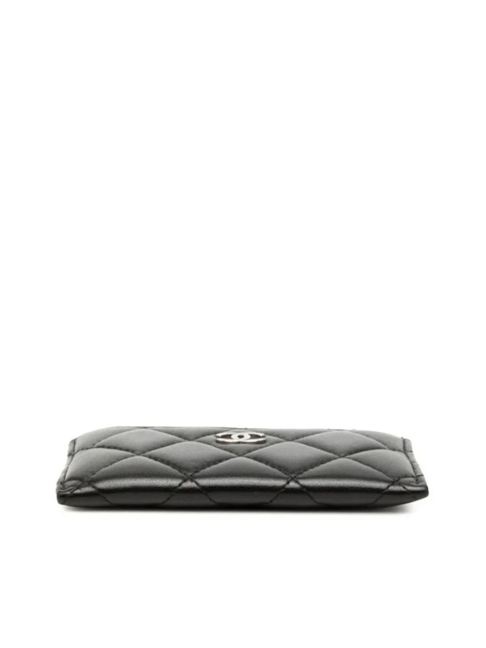 Chanel CC Logo Quilted Card Case Black Lambskin